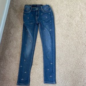 Sparkly low rise blue jeans